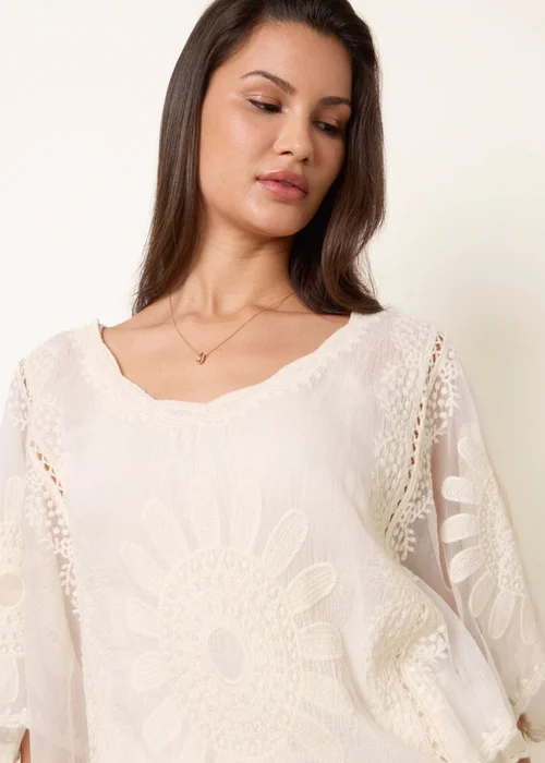 Blue Vanilla Stone Sun Flower Lace Sleeve Blouse - S/M Image 3