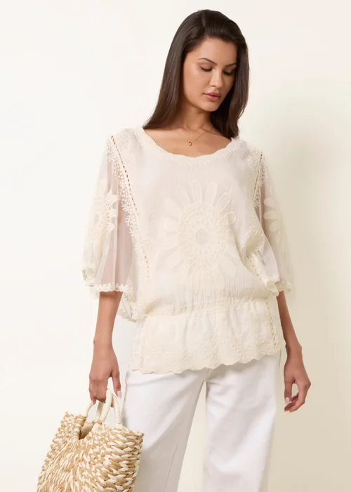 Blue Vanilla Stone Sun Flower Lace Sleeve Blouse - S/M Image 2