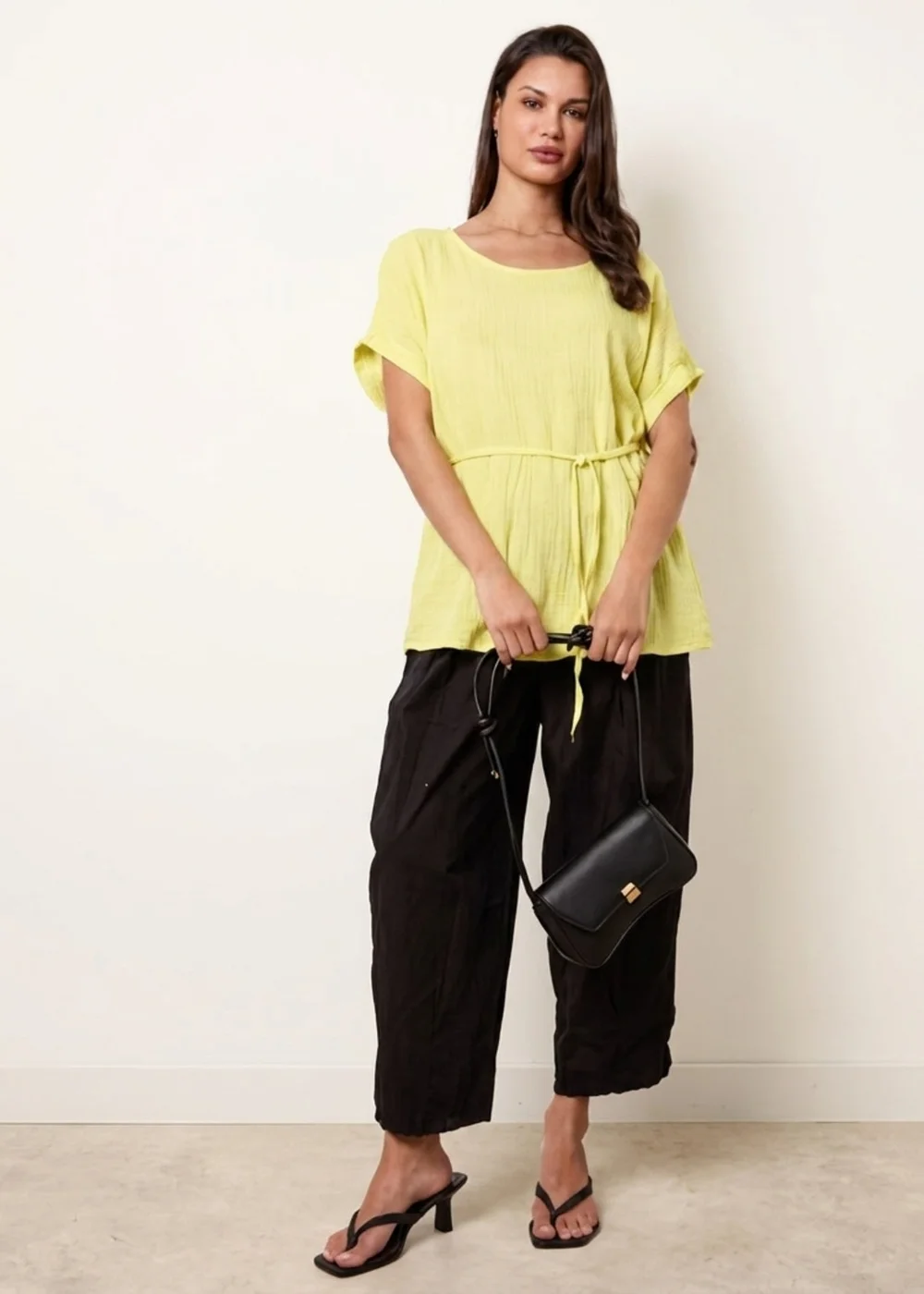 Blue Vanilla Yellow Belted Wide Sleeve Top - S/M Image 2
