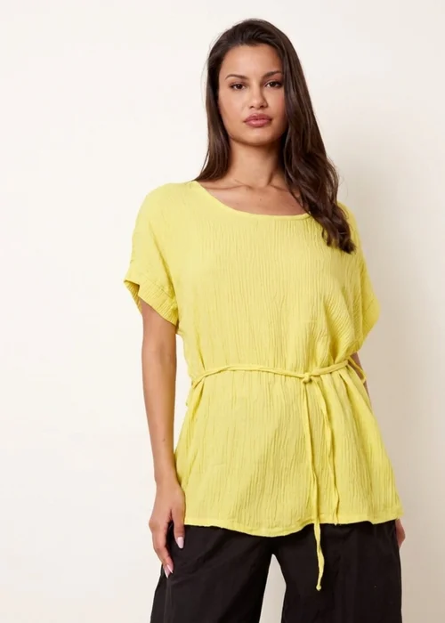 Blue Vanilla Yellow Belted Wide Sleeve Top - S/M Image 1