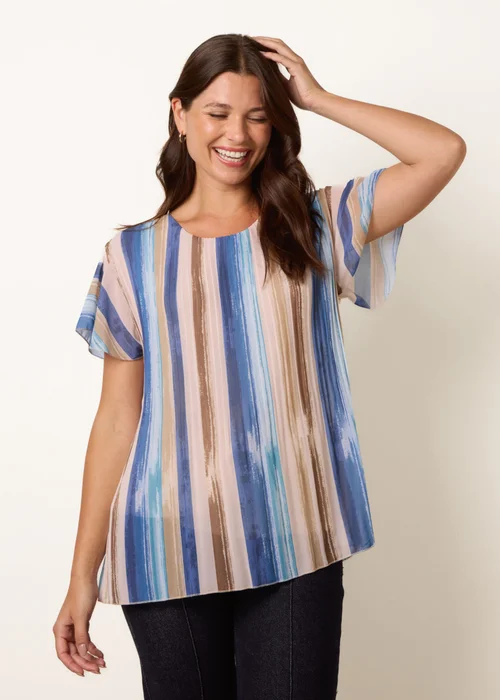 Blue Vanilla Blue Short Sleeve Pleated Paint Top - S/M Image 1