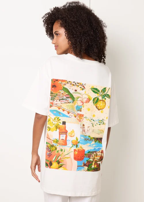 Blue Vanilla White Short Sleeve Back Lemon Print T-Shirt - One Size Image 2
