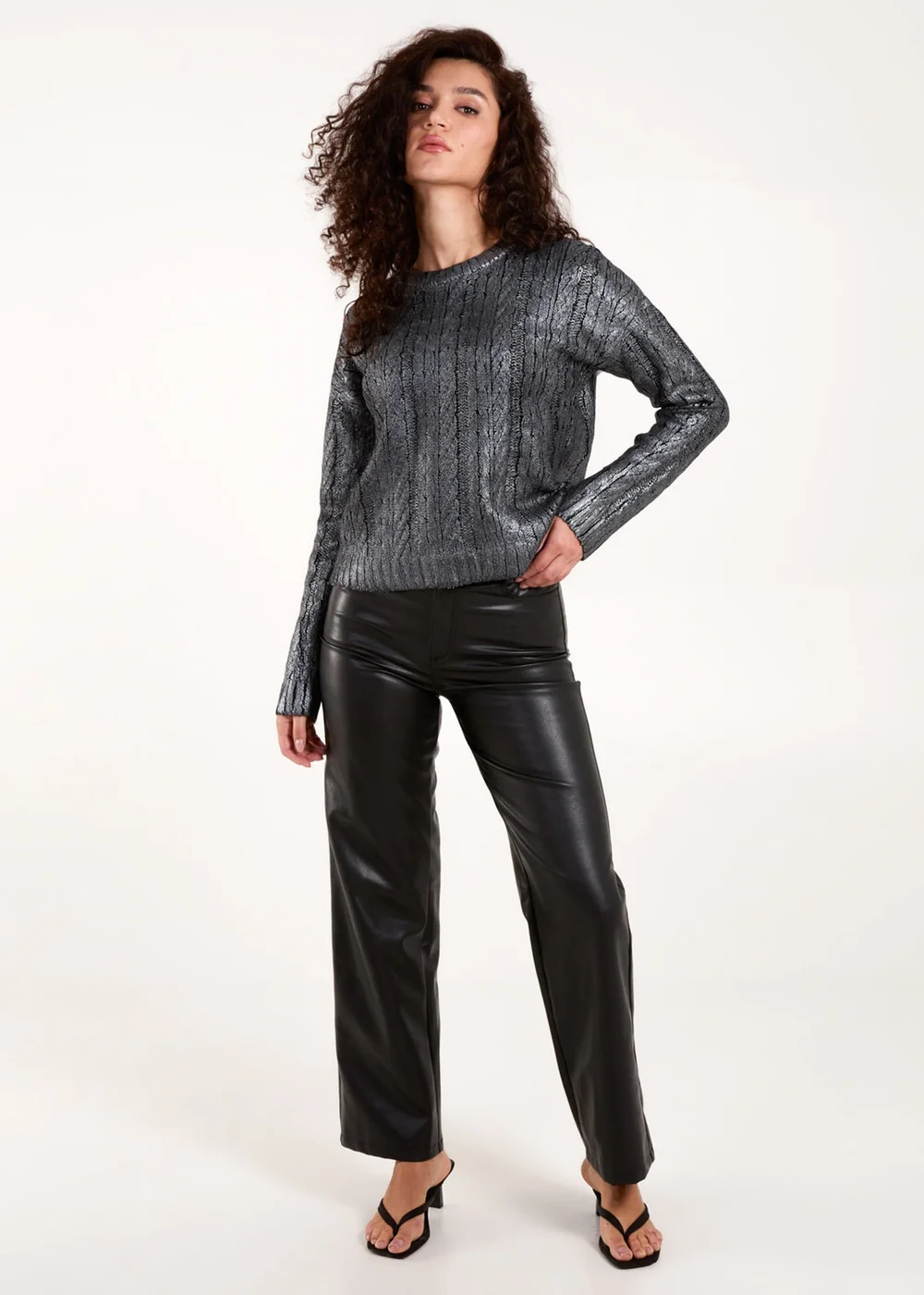 Blue Vanilla Black Metallic Printed Cable Jumper - L Image 1