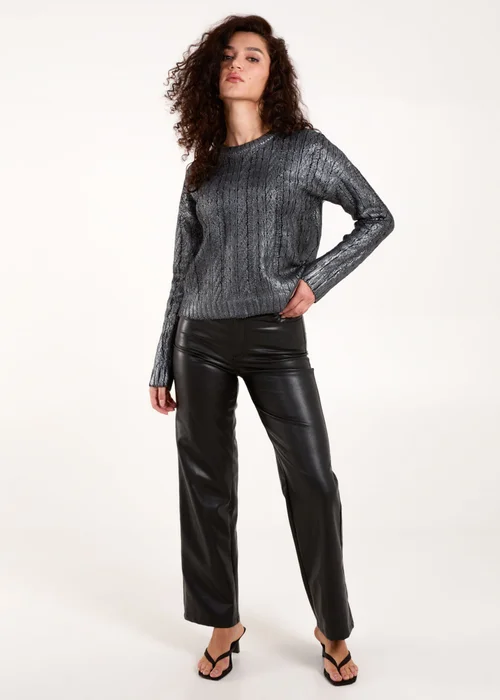 Blue Vanilla Black Metallic Printed Cable Jumper - L Image 1