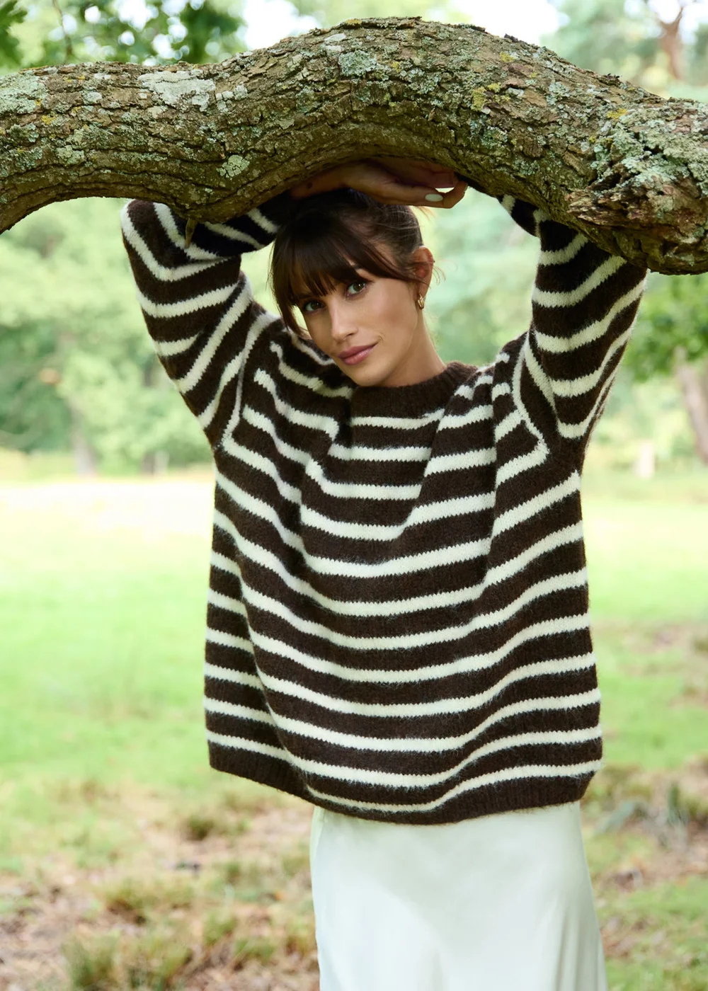 Blue Vanilla Brown Soft Knit Round Neck Stripe Jumper - One Size Image 2