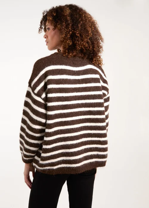 Blue Vanilla Brown Soft Knit Round Neck Stripe Jumper - One Size Image 5