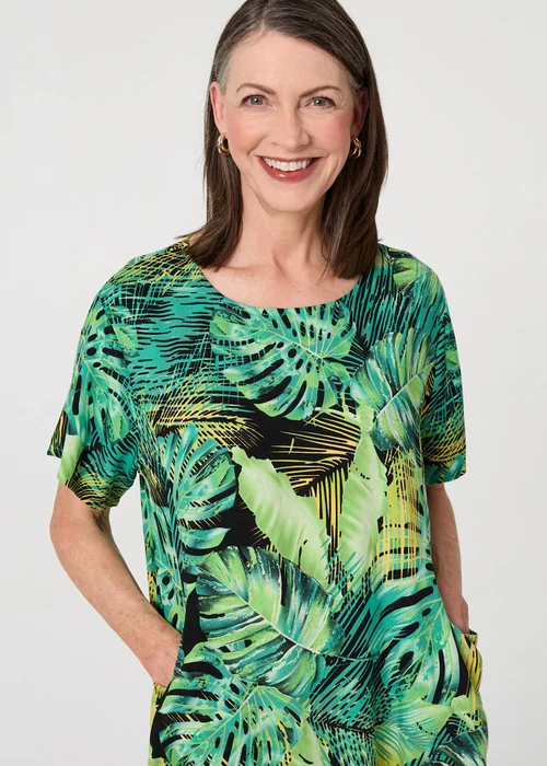 Izabel London Multi Green Tropical Print Shift Knee Length Dress - 12 Image 3