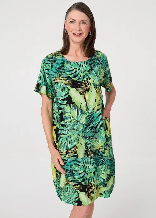 Izabel London Multi Green Tropical Print Shift Knee Length Dress - 12 Image 4