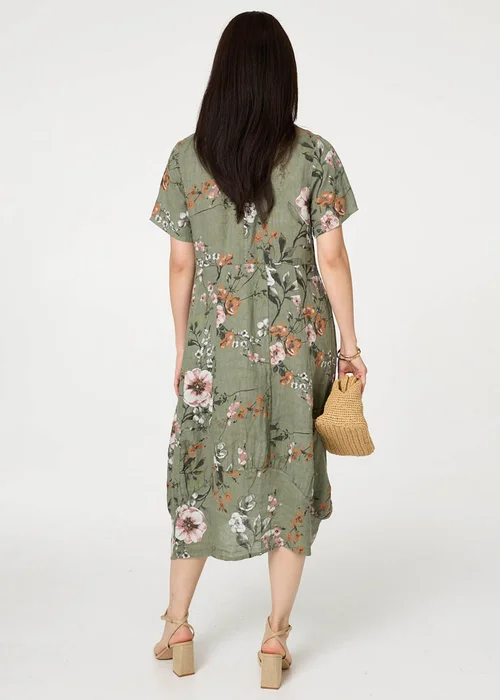 Izabel London Khaki Floral Short Sleeve Oversized Midi Dress - 8 Image 2