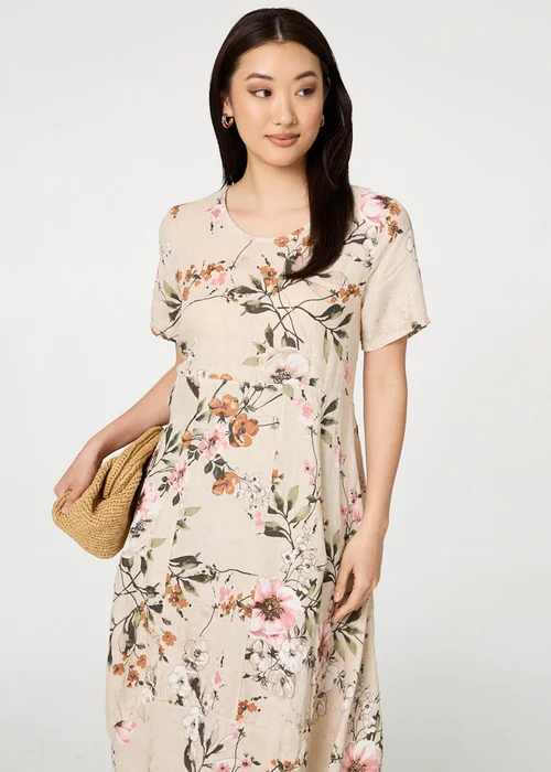 Izabel London Linen Floral Short Sleeve Oversized Midi Dress - 8 Image 4