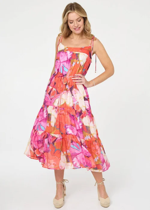 Izabel London Pink Floral Tie Strap Tiered Midi Dress - 18 Image 1