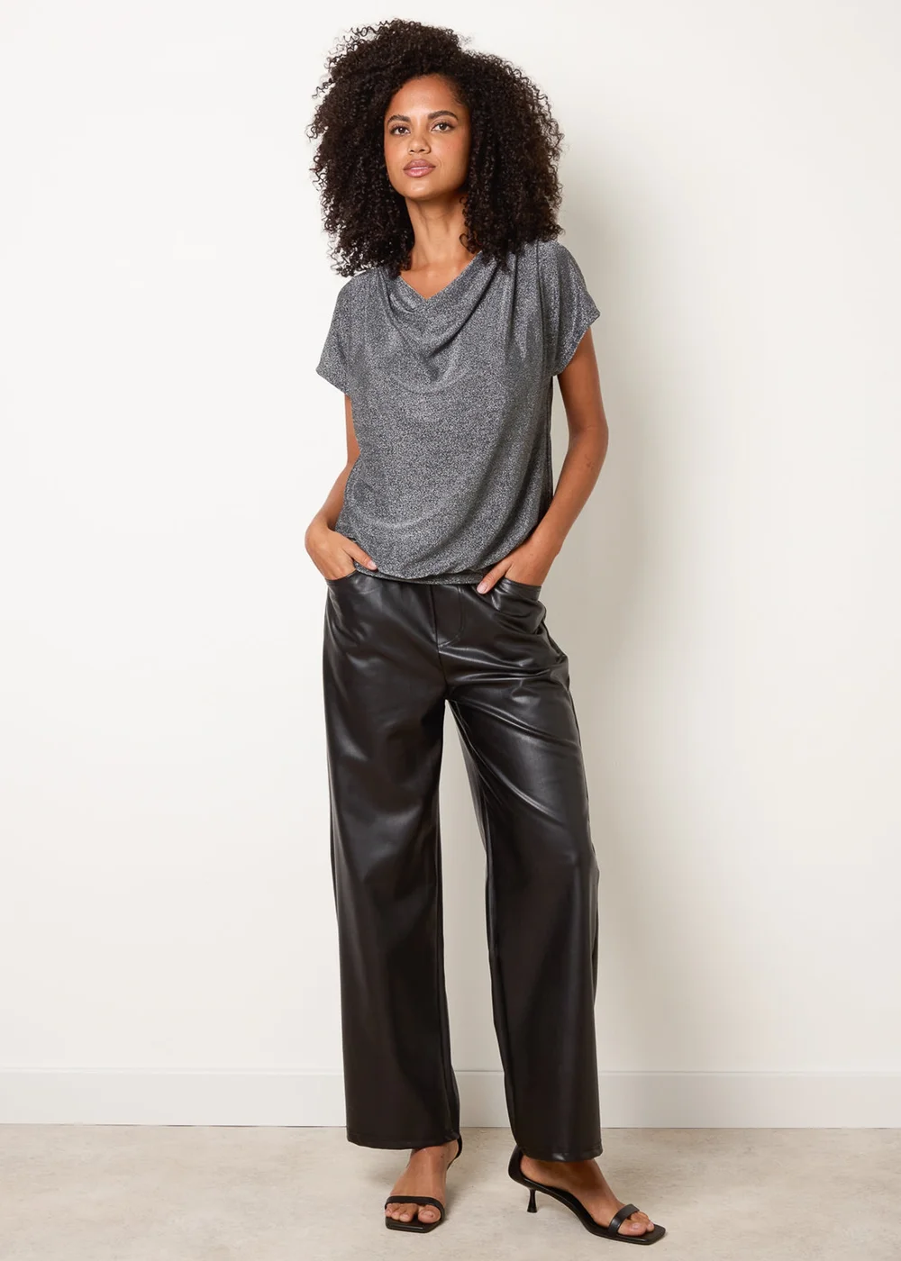 Blue Vanilla Silver Cowl Neck Draped Top - L/XL Image 2