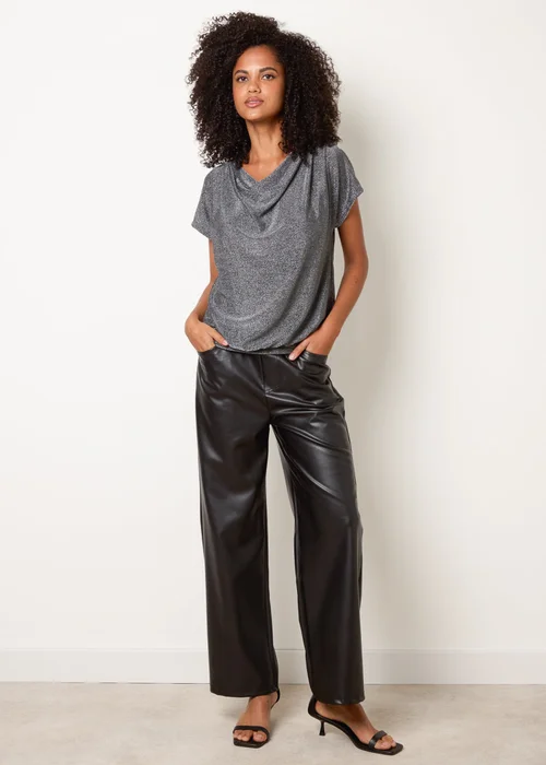 Blue Vanilla Silver Cowl Neck Draped Top - L/XL Image 2