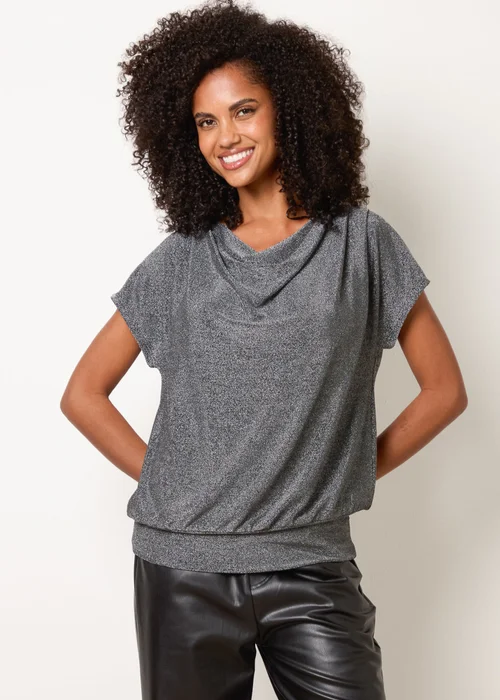 Blue Vanilla Silver Cowl Neck Draped Top - L/XL Image 1
