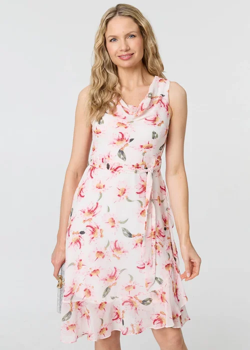 Izabel London Pink Floral Sleeveless Knee Length Dress - 14 Image 2