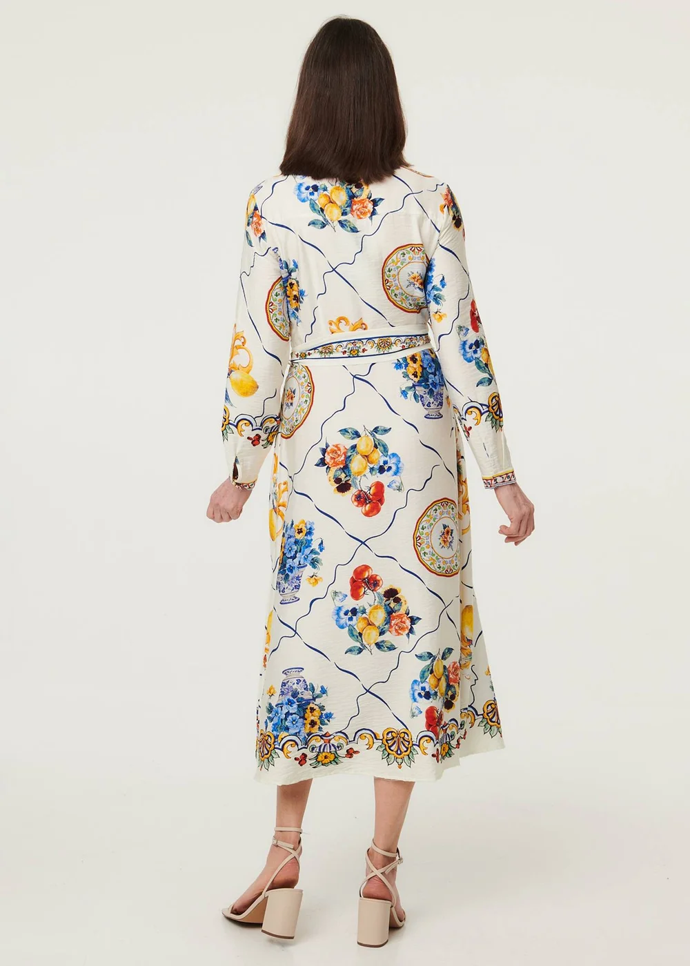 Izabel London Multi Beige Printed Long Sleeve Maxi Shirt Dress - 10 Image 3