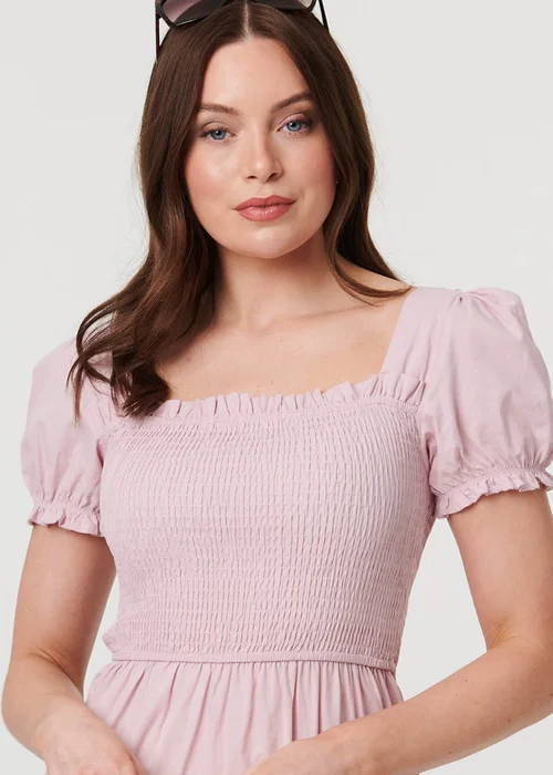 Izabel London Pink Tiered Shirred Puff Sleeve Midi Dress - 8 Image 4
