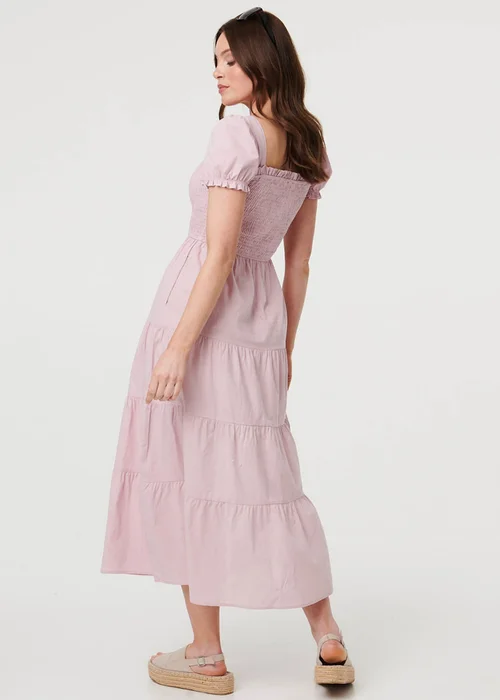 Izabel London Pink Tiered Shirred Puff Sleeve Midi Dress - 8 Image 3