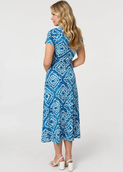 Izabel London Blue Geo Print Twist Front Midi Dress - 16 Image 3