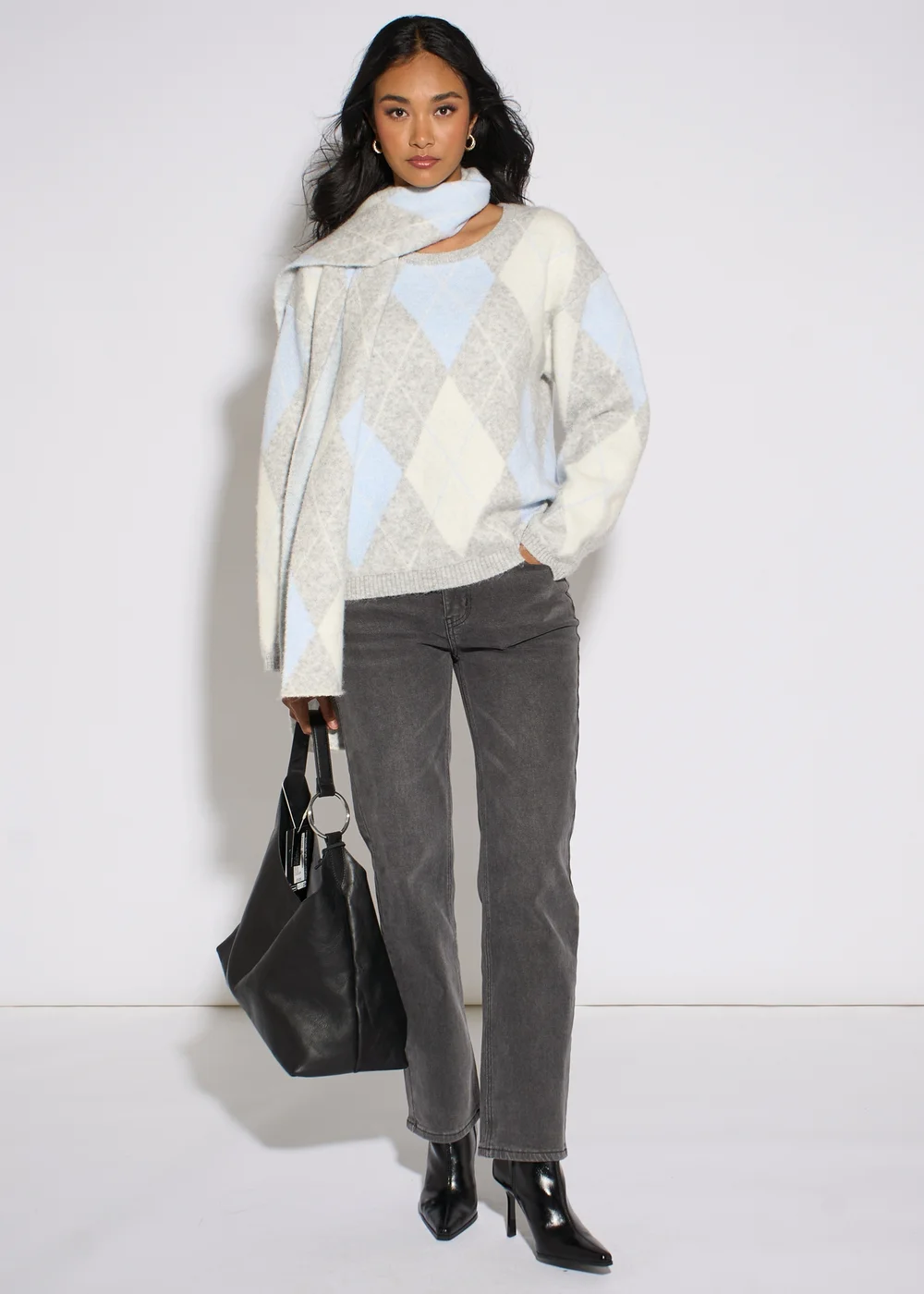 Gini London Multi Argyle Soft Knit Scarf Jumper - M/L Image 2