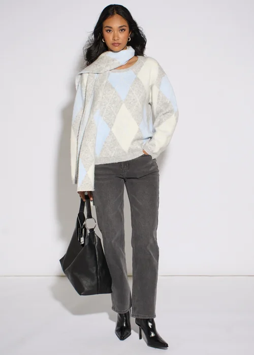 Gini London Multi Argyle Soft Knit Scarf Jumper - M/L Image 2