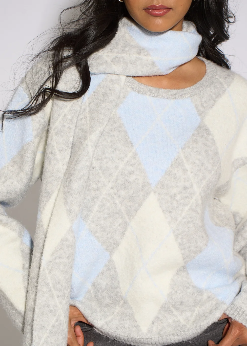Gini London Multi Argyle Soft Knit Scarf Jumper - M/L Image 4