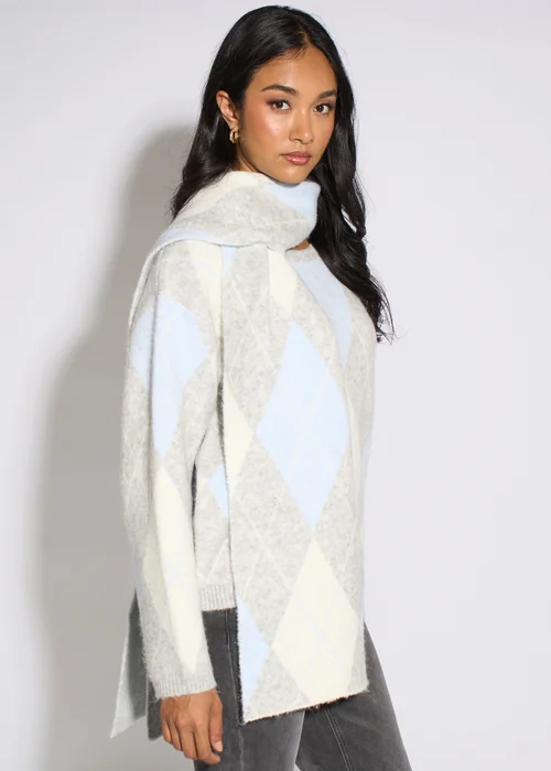 Gini London Multi Argyle Soft Knit Scarf Jumper - M/L Image 5