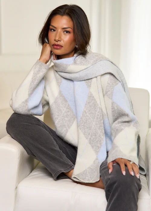 Gini London Multi Argyle Soft Knit Scarf Jumper - M/L Image 1
