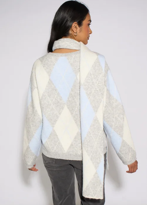 Gini London Multi Argyle Soft Knit Scarf Jumper - M/L Image 3