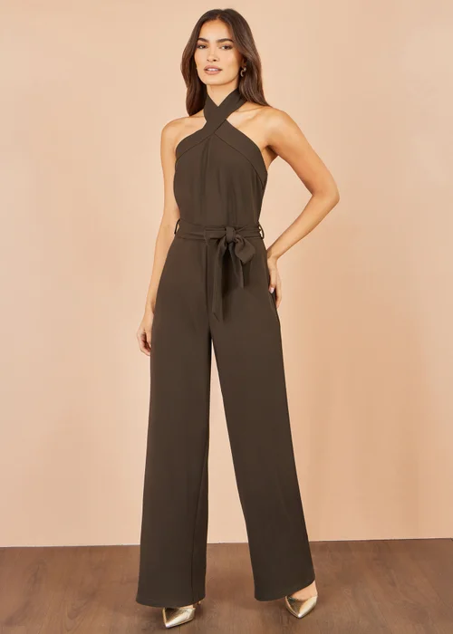 Yumi Brown Cross Over Halter Neck Jumpsuit - 18 Image 2