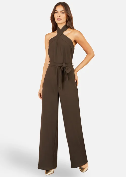 Yumi Brown Cross Over Halter Neck Jumpsuit - 18 Image 1