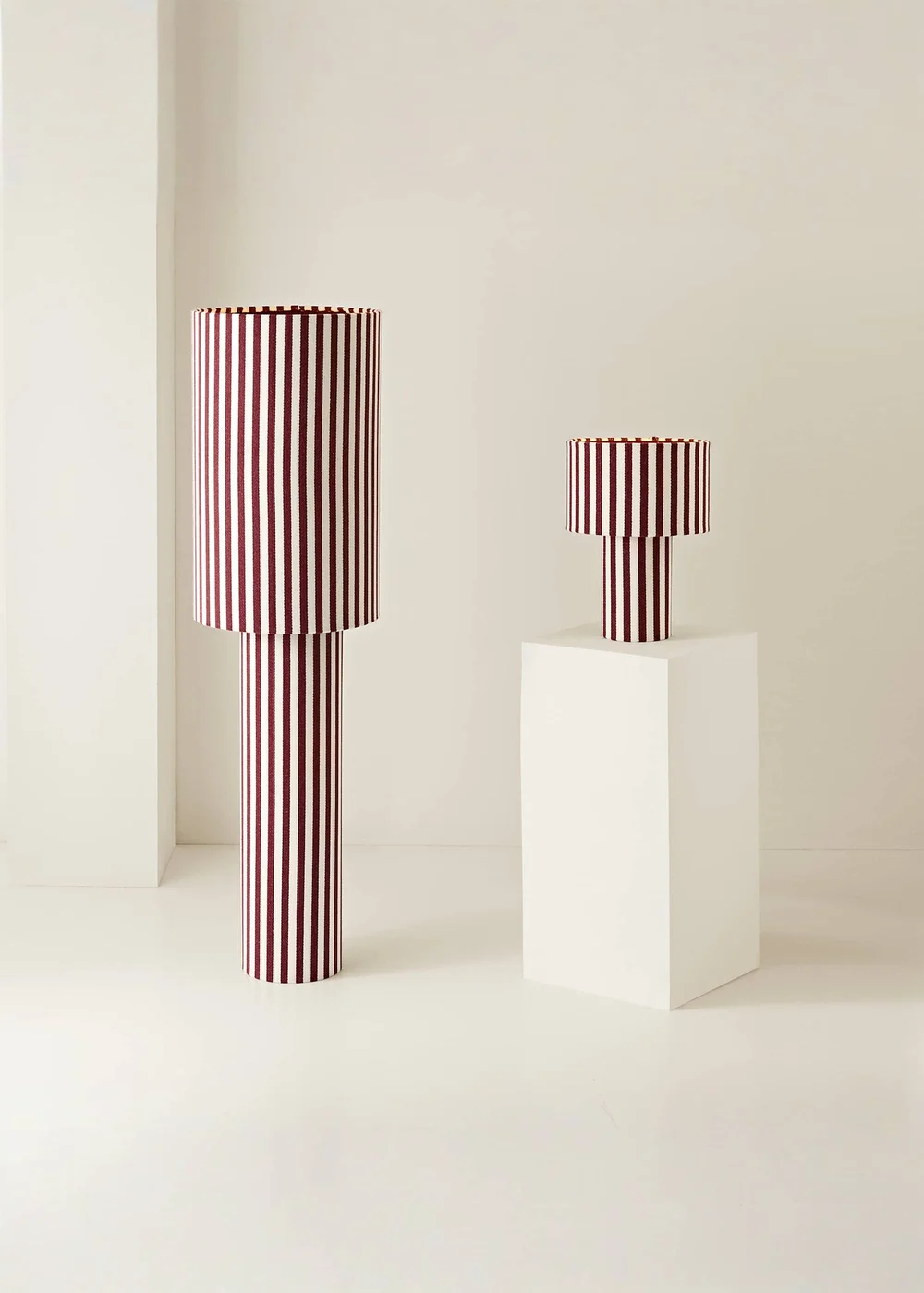 ValueLights Florence Burgundy Pinstripe Linen Midi Floor Lamp With Warm White Bulb - One Size Image 5