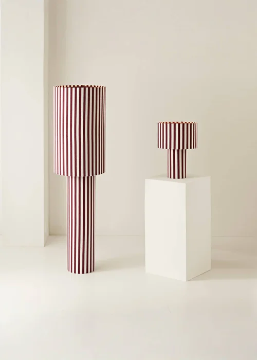 ValueLights Florence Burgundy Pinstripe Linen Midi Floor Lamp With Warm White Bulb - One Size Image 5