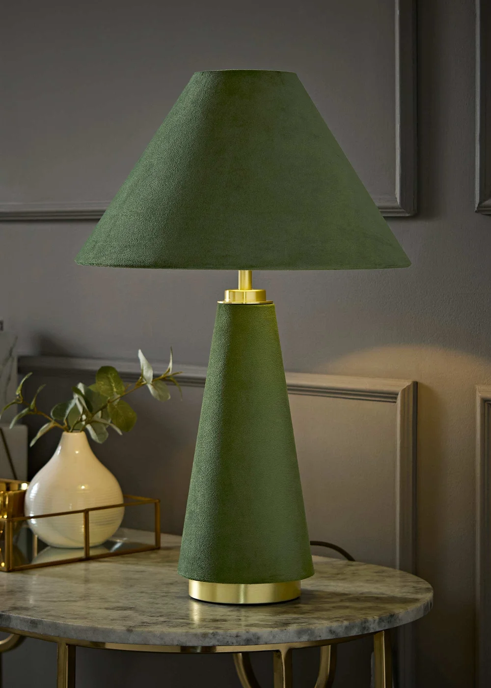 ValueLights Martha Green Velvet Table Lamp With Warm White Bulb - One Size Image 1