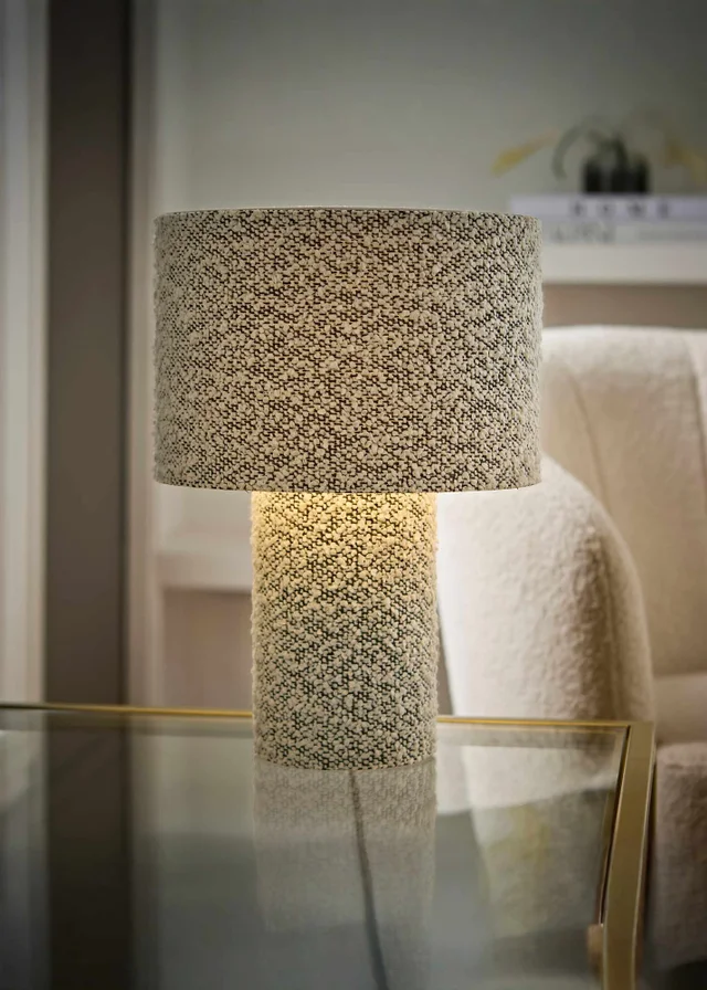 ValueLights Ash Grey Fleck Boucle Table Lamp With Warm White Bulb