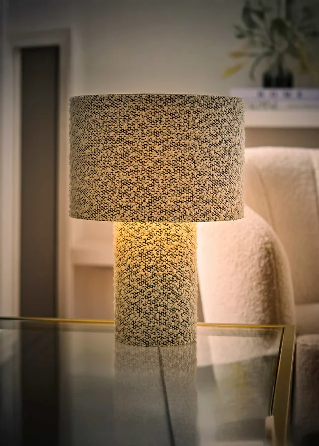 ValueLights Ash Grey Fleck Boucle Table Lamp With Warm White Bulb