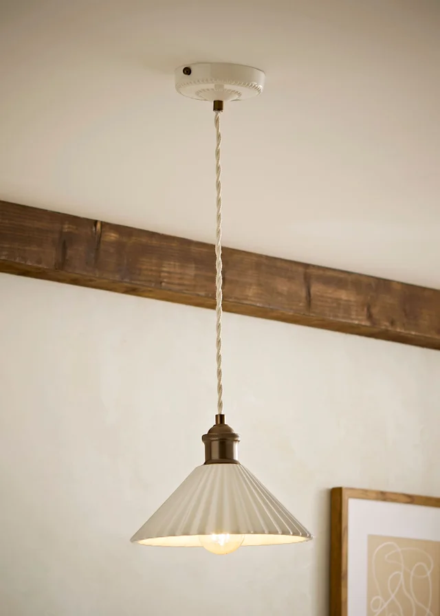 ValueLights Burford Ceramic Ribbed Ceiling Pendant With Warm White Bulb