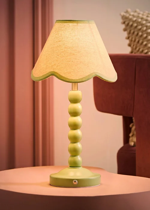 ValueLights Bobble Green Rechargeable Table Lamp with Green Trim Scallop Shade - One Size Image 2
