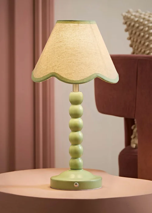 ValueLights Bobble Green Rechargeable Table Lamp with Green Trim Scallop Shade - One Size Image 1