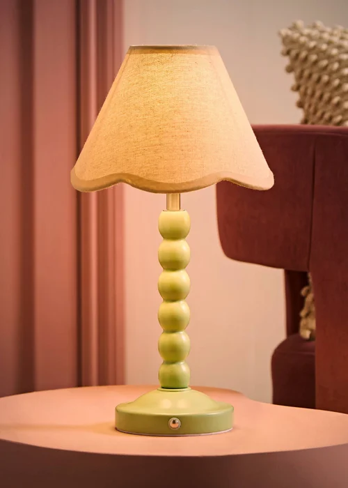 ValueLights Bobble Green Rechargeable Table Lamp With Natural Trim Scallop Shade - One Size Image 2