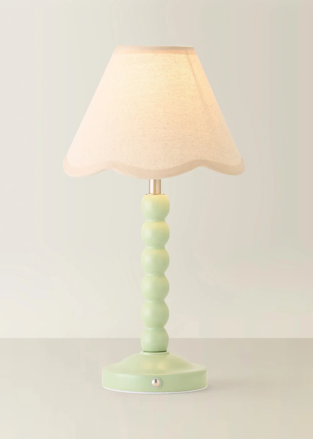 ValueLights Bobble Green Rechargeable Table Lamp With Natural Trim Scallop Shade - One Size Image 3