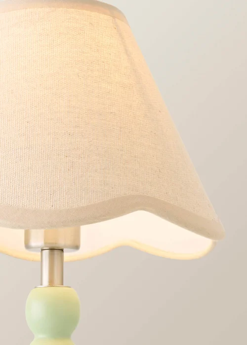 ValueLights Bobble Green Rechargeable Table Lamp With Natural Trim Scallop Shade - One Size Image 4