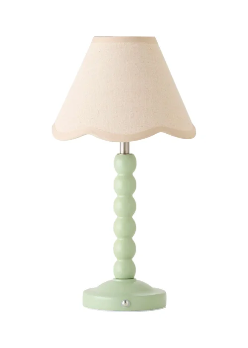ValueLights Bobble Green Rechargeable Table Lamp With Natural Trim Scallop Shade - One Size Image 5