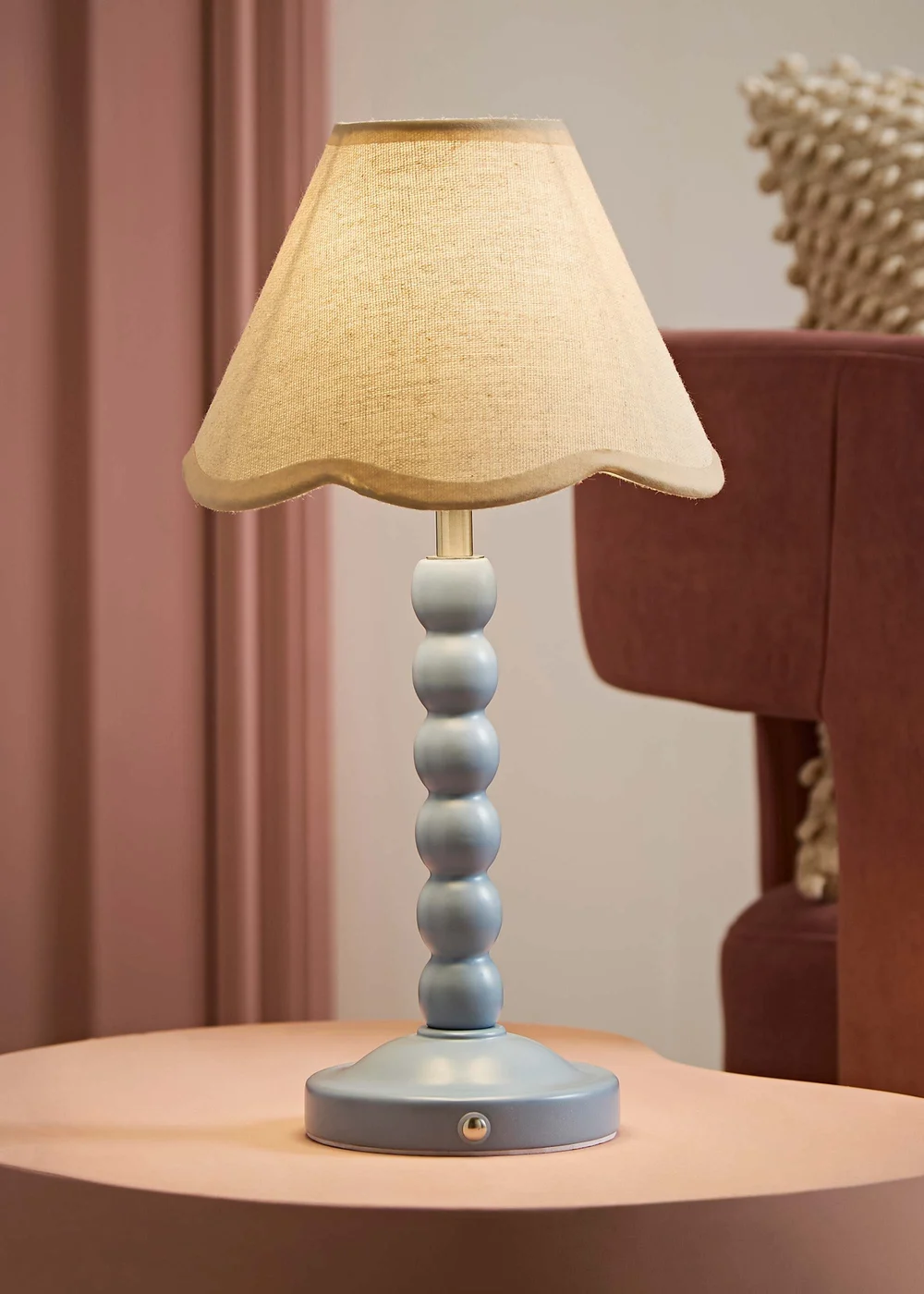 ValueLights Bobble Blue Rechargeable Table Lamp With Blue Trim Scallop Shade - One Size Image 1