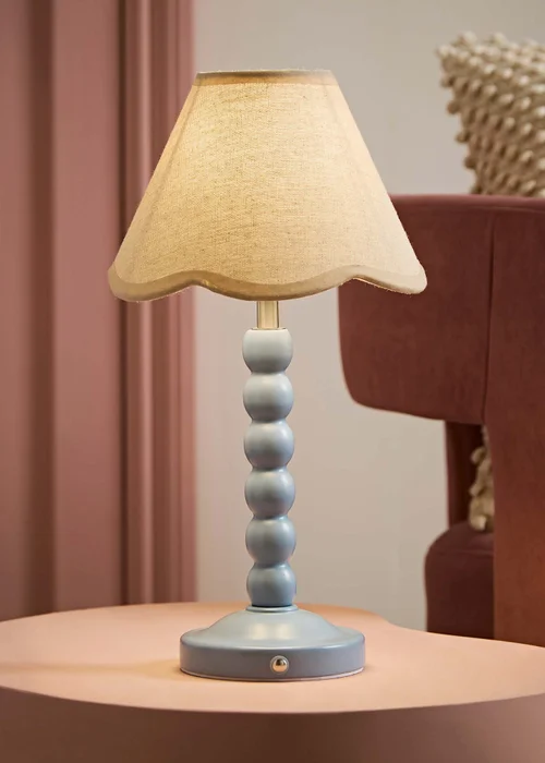ValueLights Bobble Blue Rechargeable Table Lamp With Blue Trim Scallop Shade - One Size Image 1