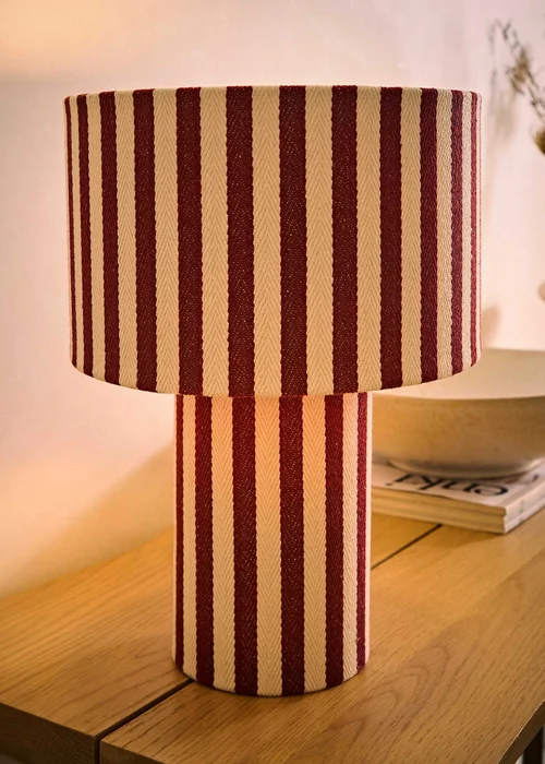 ValueLights Florence Burgundy Pinstripe Linen Table Lamp With Warm White Bulb - One Size Image 2