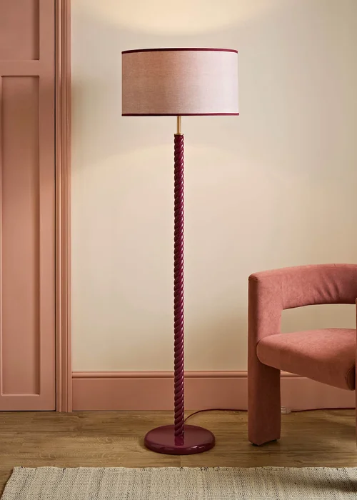 ValueLights Amara Pink Twist Floor Lamp With Colour Match Inner Shade & Warm White Bulb - One Size Image 1