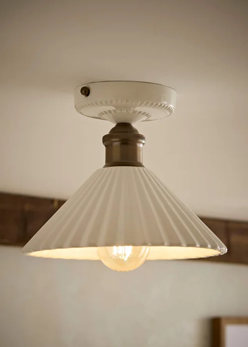 ValueLights Burford Ceramic Ribbed Semi Flush Ceiling Light With Warm White Bulb - One Size Image 1