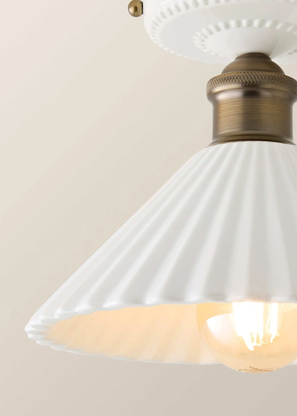 ValueLights Burford Ceramic Ribbed Semi Flush Ceiling Light With Warm White Bulb - One Size Image 4
