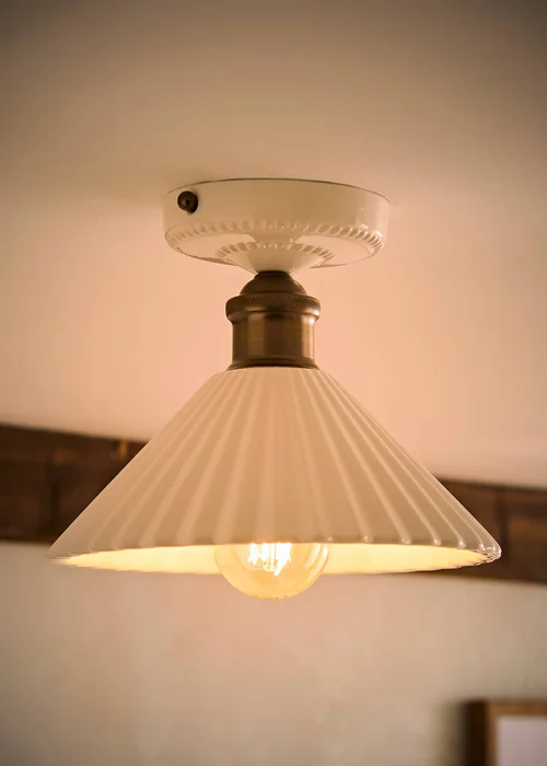 ValueLights Burford Ceramic Ribbed Semi Flush Ceiling Light With Warm White Bulb - One Size Image 2